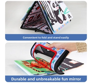 Foldable baby cloth book with safety mirror and cartoon animals for early learning