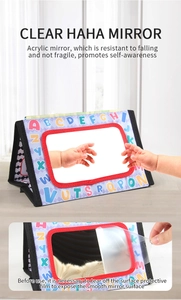 Baby floor mirror for tummy time with soft fabric frame and colorful letters