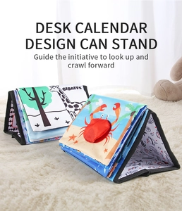 Standing baby cloth book with animal tail theme and mirror for tummy time training