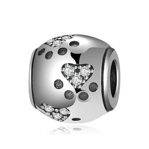 925 Sterling Silver Dog Paw Heart Charm Bead With Cubic Zirconia For DIY Bracelet Making Fashion Simple Round Accessory