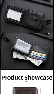 Detailansicht der Herrenbrieftasche mit Kartenfächern und Münzfach mit Druckknopf