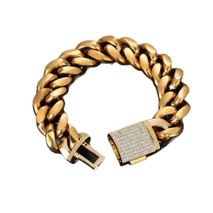 Bracciale cubano da uomo in acciaio inossidabile dorato con chiusura di diamanti lusso