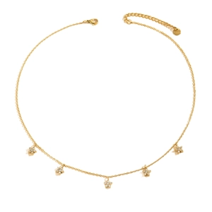 Golden flower necklace with five zircon petal pendants and adjustable lobster clasp chain