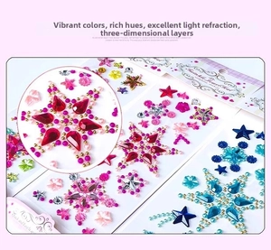 Detail view of 3D colorful crystal gem stickers with star shapes and faceted jewel effects