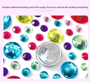 Macro detail of colorful self-adhesive 3D crystal gemstone stickers for DIY crafts