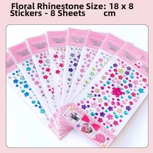Detail of 8 packs colorful 3D crystal flower gemstone stickers for DIY craft decoration