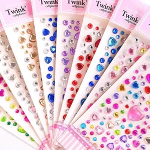 3D cartoon gemstone stickers set in heart and round shapes for DIY craft decoration