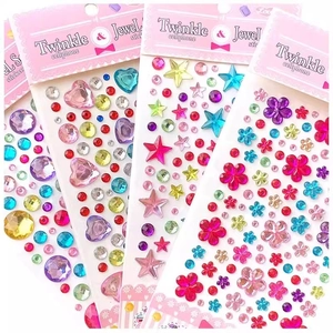 3D princess cartoon crystal jewel stickers with colorful hearts and stars shapes