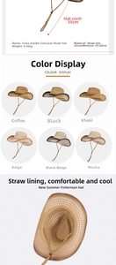 Close-up of internal lining and adjustable windproof rope on woven straw jazz hat