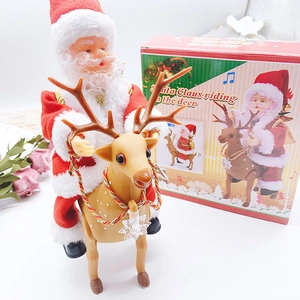 Electric Santa Claus riding a reindeer toy with festive gift packaging box included