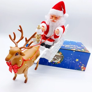 Electric Christmas Santa toy set with reindeer, sleigh and festive blue gift box packaging
