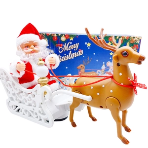 Electric Santa Claus on white sleigh with reindeer Christmas toy gift set decoration