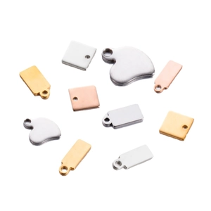 Polished stainless steel pendants in heart and geometric shapes in silver, gold and rose gold