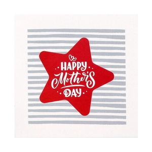 Square Mother's Day card with red star and Happy Mother's Day text on striped background