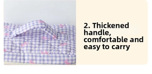 Close-up of the thickened carry handle on a quilted bow pattern cosmetic bag for comfort