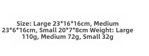 Detailed size chart showing large, medium, and small quilted cosmetic bag dimensions