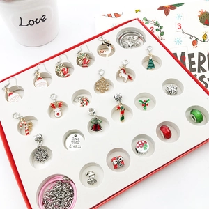 Detailed view of DIY Christmas advent calendar with 24 jewelry charms and bracelets