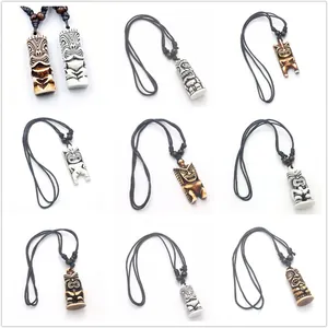 Tiki Idol Pendant Necklace Resin Imitation Bone Carved Tribal Totem Polynesian Ethnic Retro Style For Men And Women