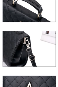 Detailed macro shots of black quilted handbag featuring V-shaped logo and gold metal hardware