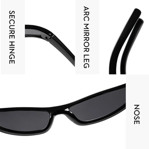 Detail of secure hinges and arc mirror legs on these retro rectangle sunglasses