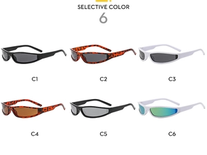 Matrix display of six retro hip-hop sunglasses with diverse frame colors and tinted lenses