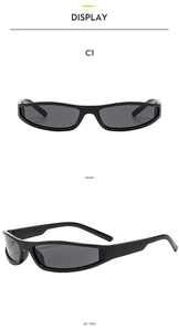 Front and side view of sporty black narrow frame sunglasses with sleek streamlined design
