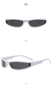 Front and side views of white narrow sports sunglasses with dark grey lenses C3