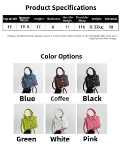 Size specifications and six color variants of the creative shirt-style crossbody handbag