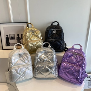 Damen Mode Gesteppter Rucksack Metallic Glänzend Puffer Diamant Gitter Leicht Lässig Schultertasche Für Mädchen