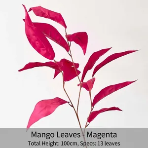 Detailed view of magenta artificial miscanthus leaf branch 100cm for wedding decor