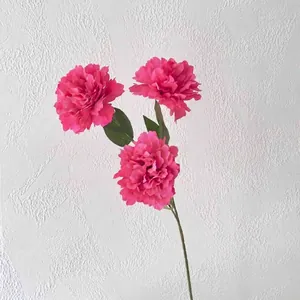 Three-headed magenta artificial peony branch with lush petals for wedding decor