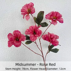 Detail of rose red artificial flower branch 78cm tall with 12cm silk flower heads