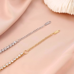Elegant 4mm zircon tennis bracelets in gold and silver finish with adjustable extension chain