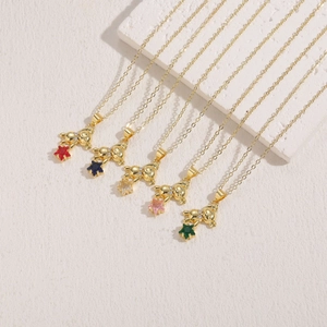 Gold bear necklaces with colorful star zircon pendants in five different colors