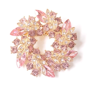 Elegant gold-plated bauhinia flower brooch with pink crystals and white diamonds