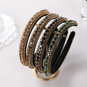 Baroque multi-layered rhinestone headband set in champagne, grey, black and dark green