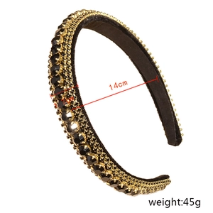 Baroque multi-layer headband featuring black crystals and gold chain trim 1.7cm wide