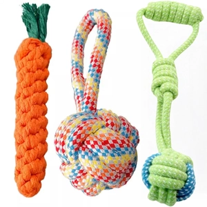 3-piece durable cotton rope toy set for large and small dogs including carrot knot