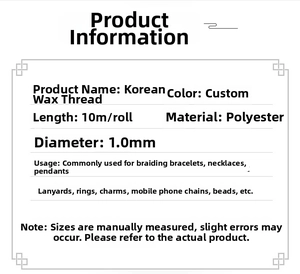 Detailed specifications table for 1.0mm polyester waxed cord for DIY jewelry braiding