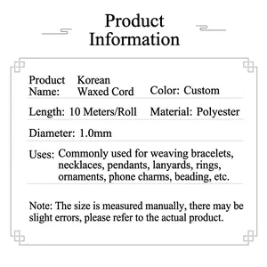 Professional 1.0mm polyester waxed cord for DIY jewelry making and braiding 10m roll