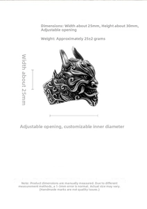 Detailed close-up of retro dragon ring with 25mm width and 30mm height dimensions