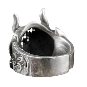 Vintage gothic men's stainless steel bull horn ring with embossed cloud patterns