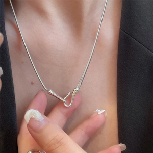 Minimalist S925 sterling silver snake chain necklace with creative fish hook clasp closure