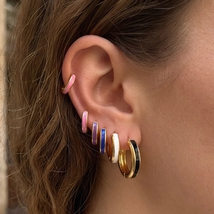 Colorful Enamel Huggie Hoop Earrings Copper 18K Gold Plated Minimalist Round Circle Fashion Jewelry For Women