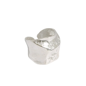 Irregular textured S925 sterling silver open ring with modern molten lava aesthetic