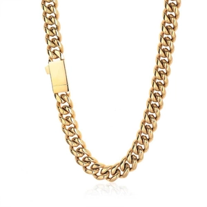 Collier chaîne cubaine dorée polie avec fermoir carré robuste pour hommes