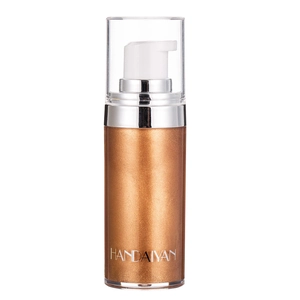 Glow liquid body highlighter in bronze with fine shimmer and white pump dispenser