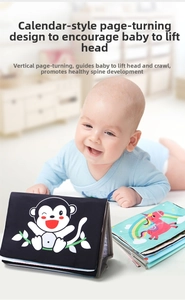 Standing calendar-style cloth book for babies during tummy time with animal patterns