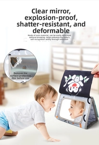 Detail of baby tummy time floor mirror with shatterproof resin and soft cloth edges