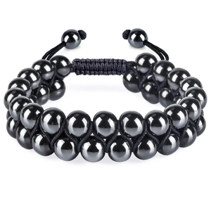 Double-layered Tiger Eye and Hematite beaded bracelet with adjustable hand-woven cord